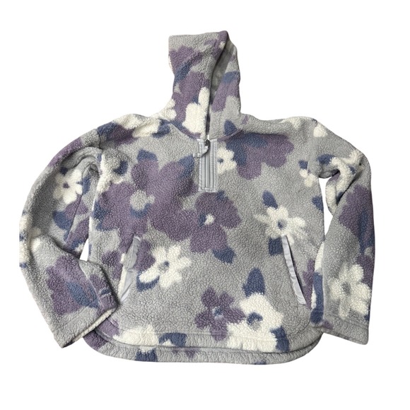 abercrombie kids Other - Abercrombie Kids Girls Sherpa Pullover Sweatshirt Gray Floral 1/4 Zip Size 15/16